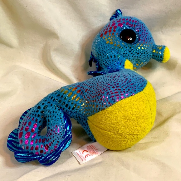 TY Beanie Babies Boos Neptune Rainbow Seahorse Blue Foil 6" Plush Stuffed Toy - Picture 4 of 9
